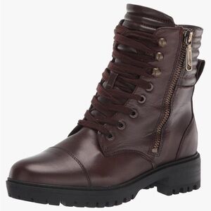 Blondo Women's Mady Combat Boot 6 waterproof laces doubble zipper brown leather
